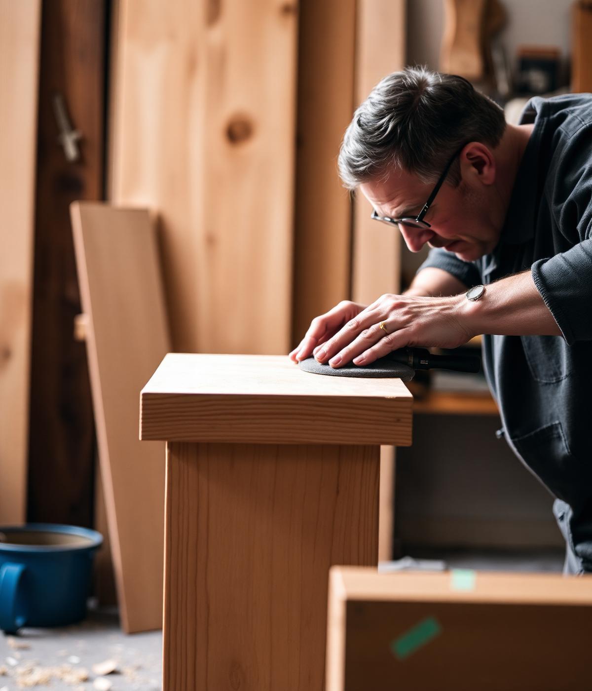 MS Wooders craftsman sanding custom furniture