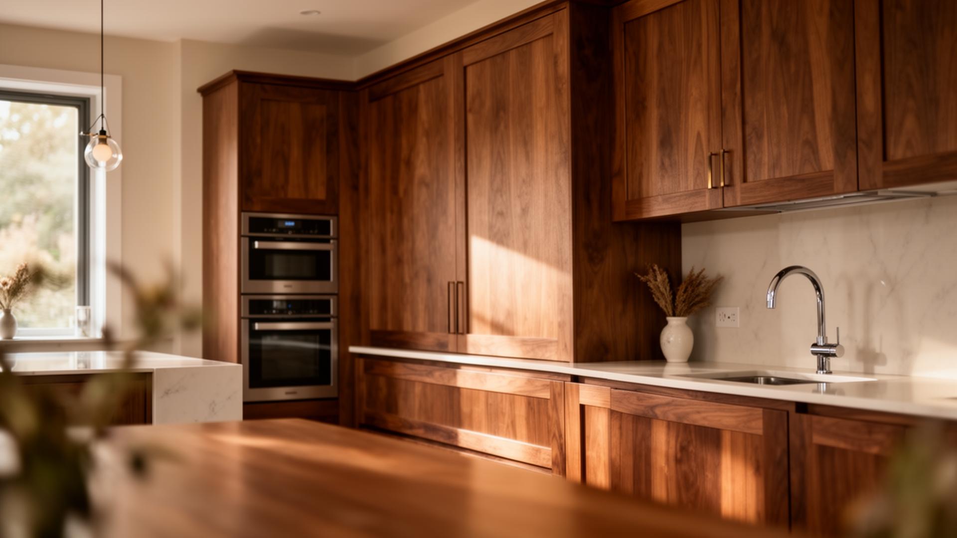 Custom walnut kitchen cabinets crafted in Lahore